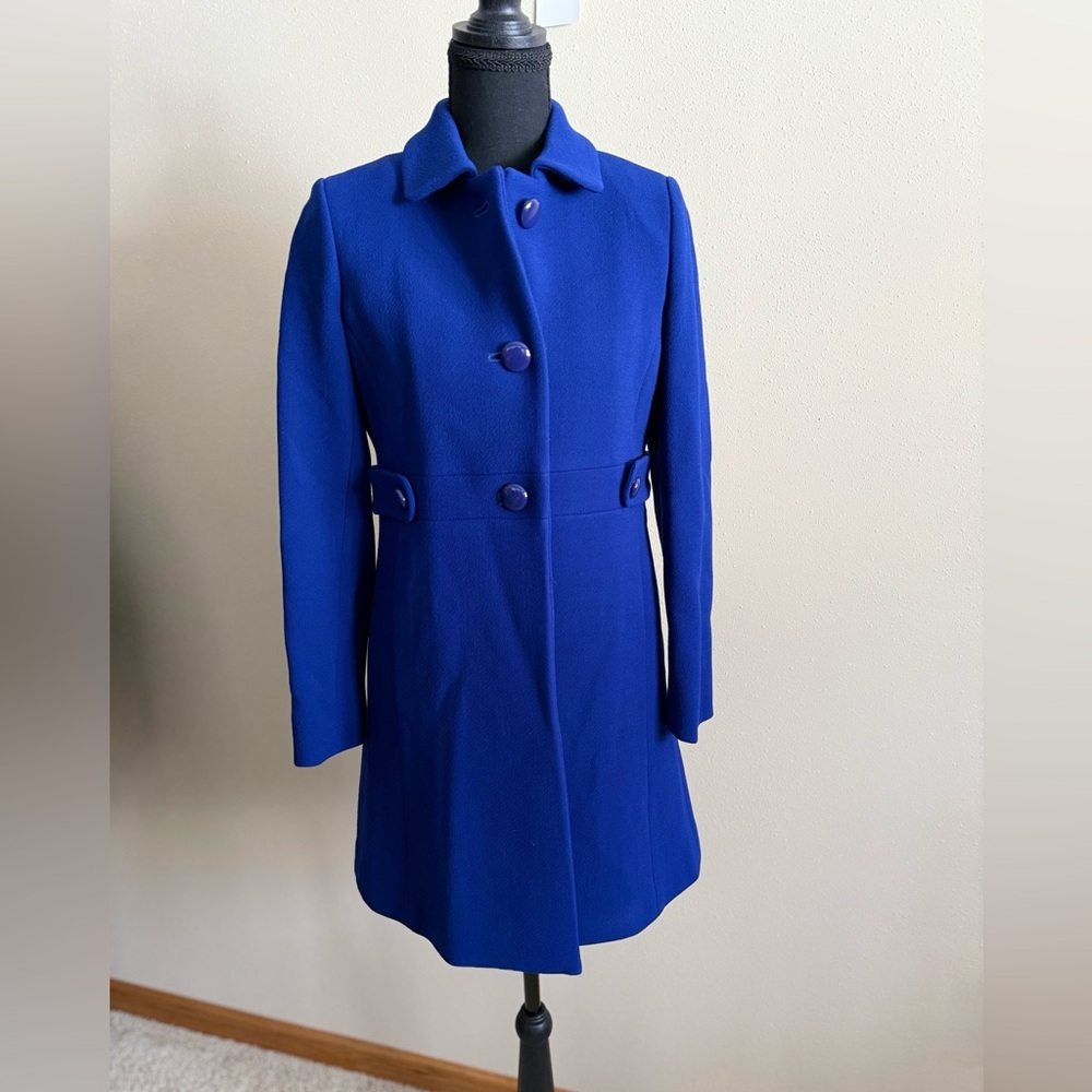 J.Crew Cobalt Blue Wool Tailored Coat Petite 4P Button Front